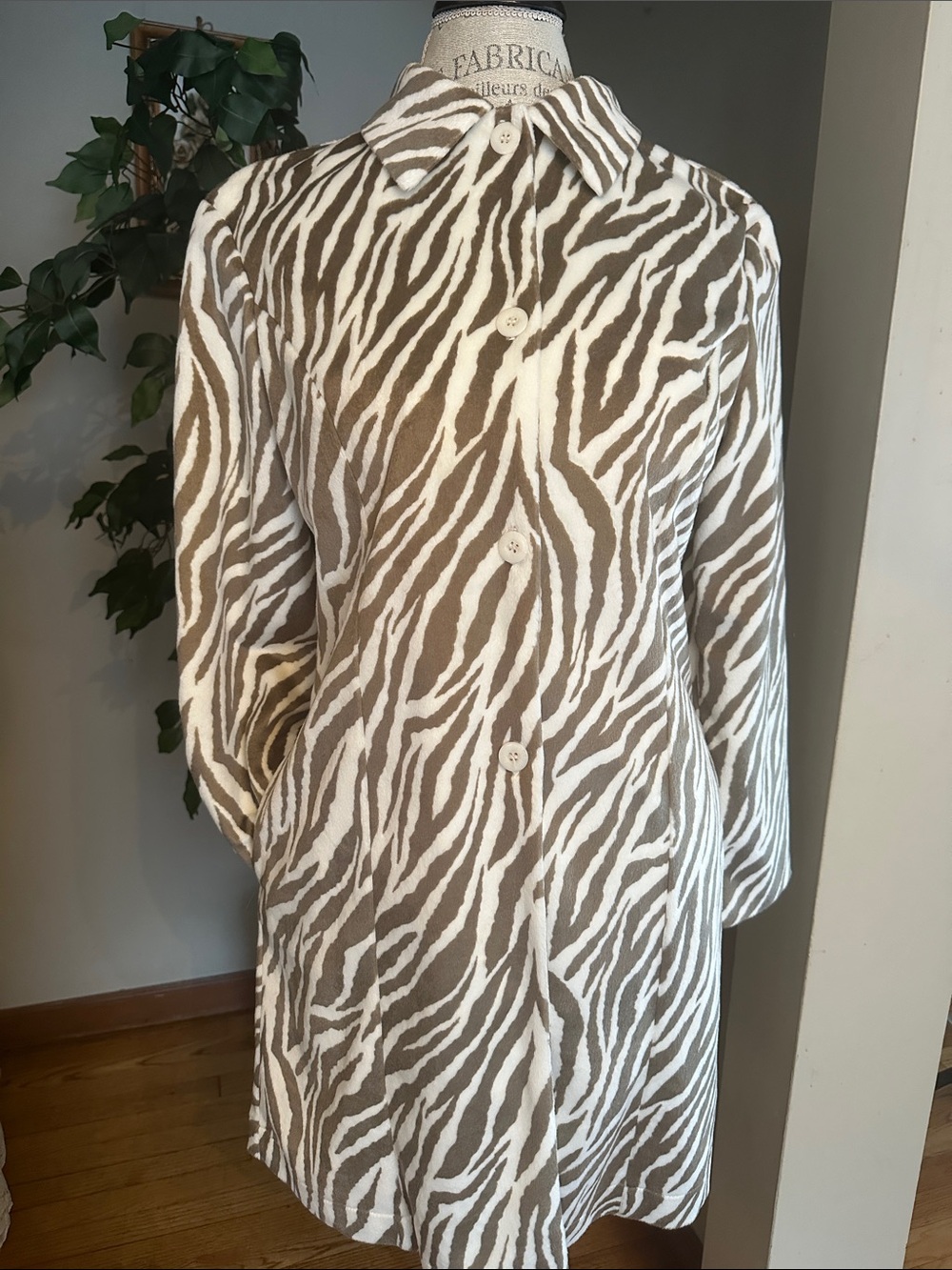 Neutral Zebra-Print Trench Coat in Brown and White